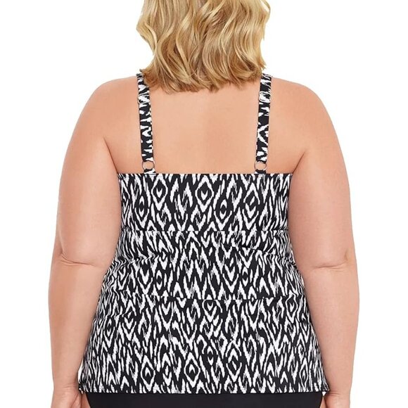 Swim Solutions Mod Eclectic Tummy-Control One-Piece Fauxkini Swimsuit Black 22W - Picture 2 of 2